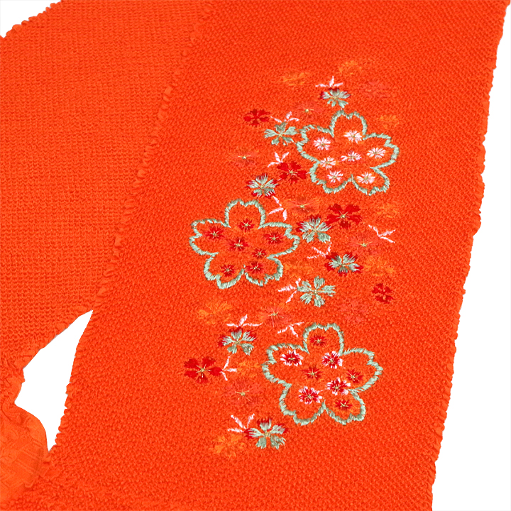 総絞帯揚げ　刺繍【桜　橙色】 - ウインドウを閉じる