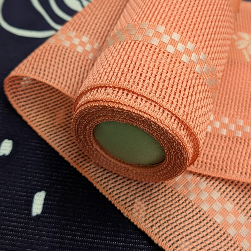 夏帯　本場筑前博多織の紗半幅帯【緋色　瓢箪】