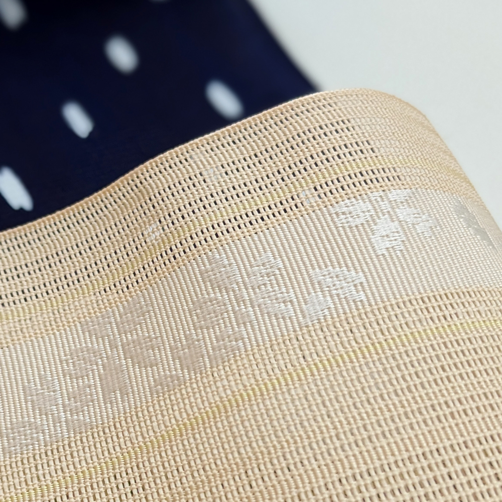 夏帯　本場筑前博多織の紗半幅帯【卵色　桜】