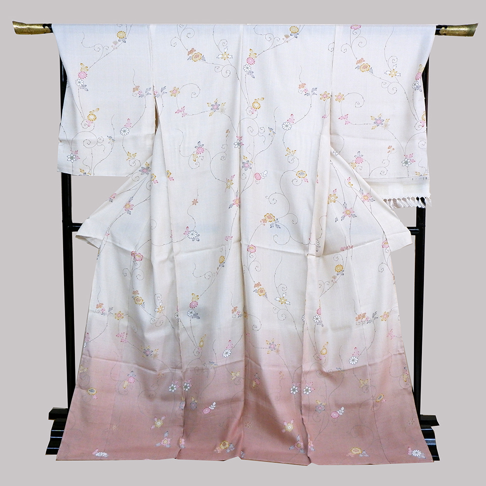 しょうざん　生紬訪問着【蔓に花　ピンク】　