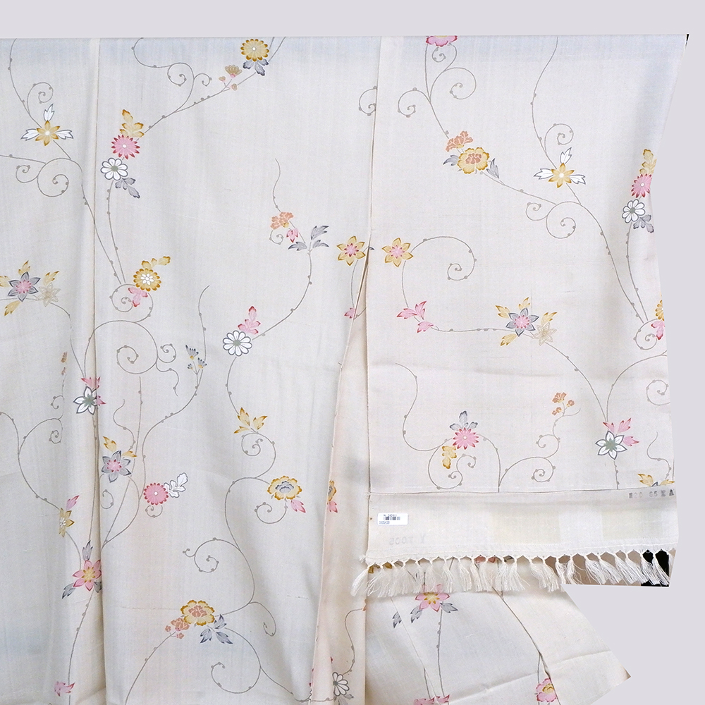 しょうざん　生紬訪問着【蔓に花　ピンク】　