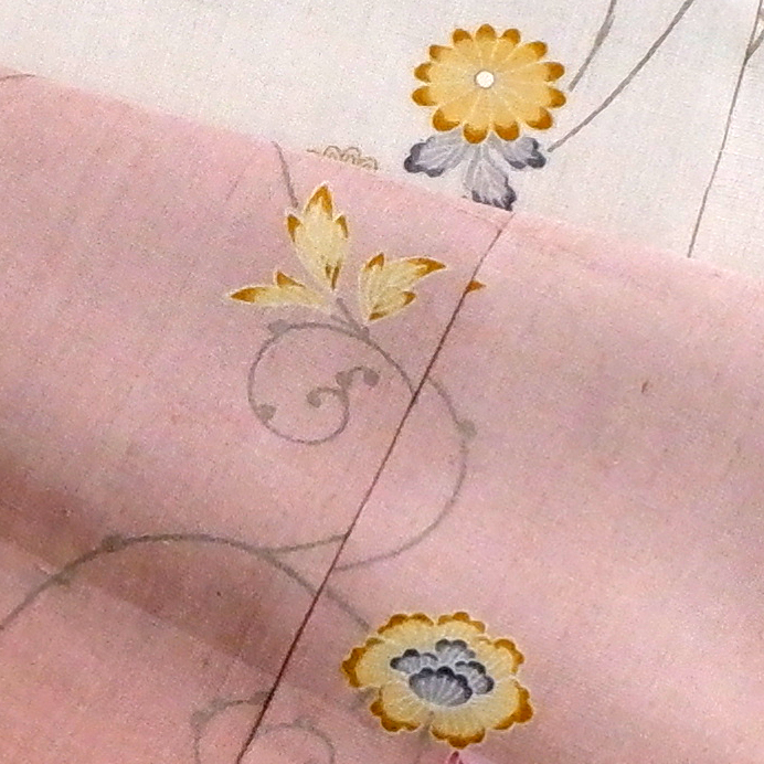 しょうざん　生紬訪問着【蔓に花　ピンク】　