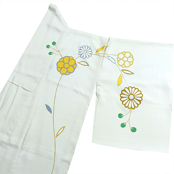 根善織物謹製　皇室デザイナー 最高級特選訪問着【白×緑　菊花模様】