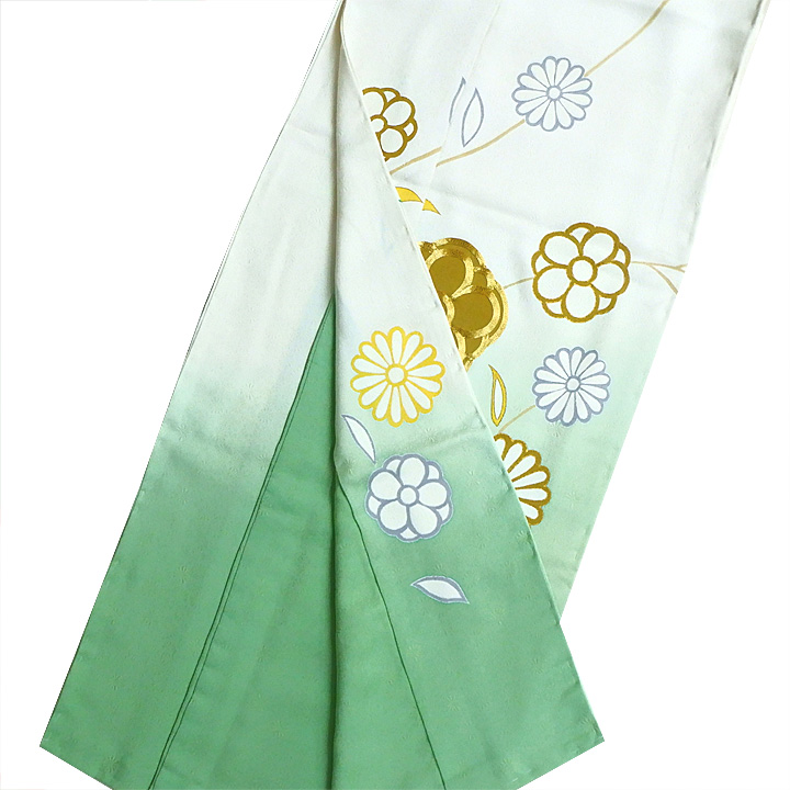 根善織物謹製　皇室デザイナー 最高級特選訪問着【白×緑　菊花模様】