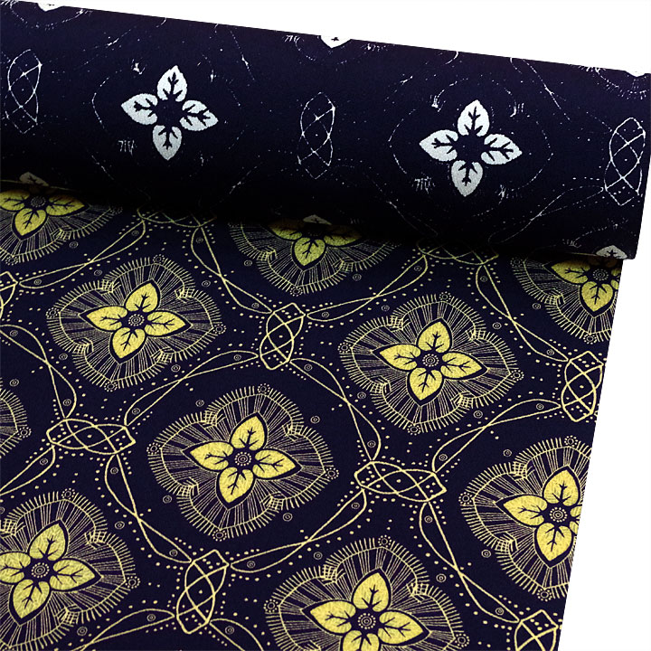 山音謹製　丹後ちりめん正絹小紋反【変わり華菱　紺紫】