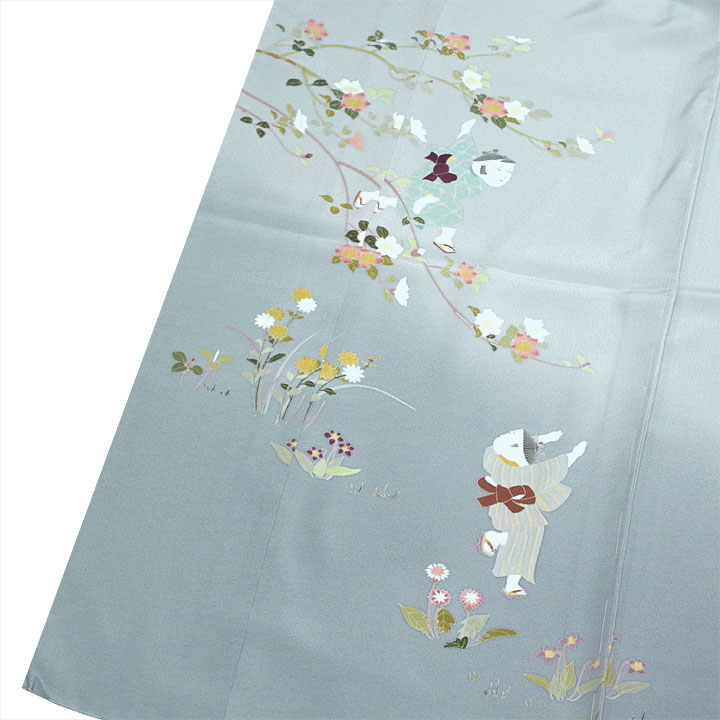 正絹　訪問着【童子（男の子）　花々】