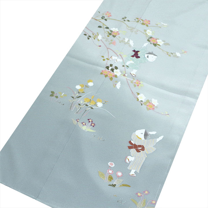 正絹　訪問着【童子（男の子）　花々】