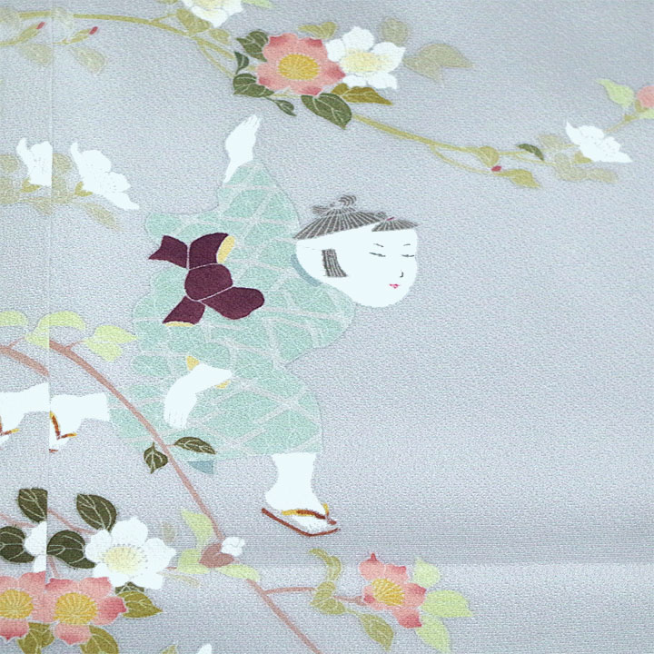 正絹　訪問着【童子（男の子）　花々】