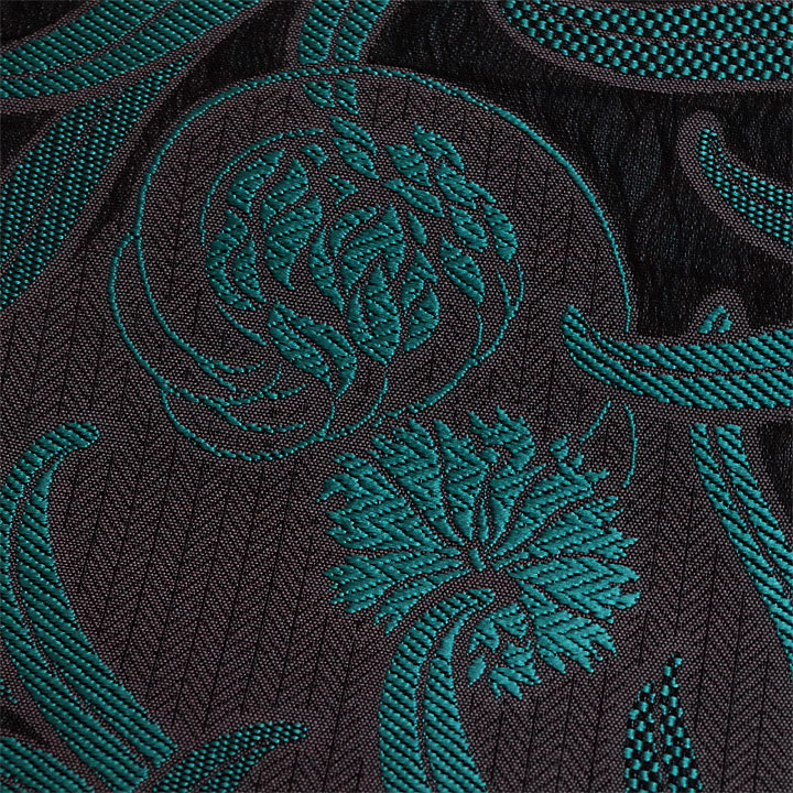 弥栄織物　西陣織九寸名古屋帯【幻想的な花植物 青緑】