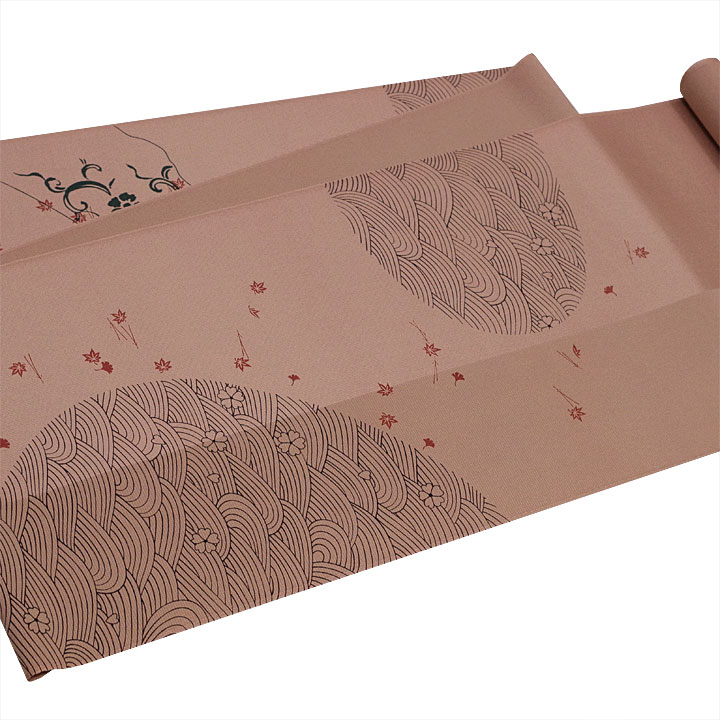 五嶋紐ブランド　染九寸名古屋帯【柿色　流水に舞う花々】