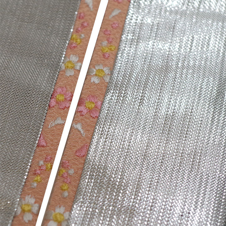 刺繍 重ね衿【花・シルバーに桃色】
