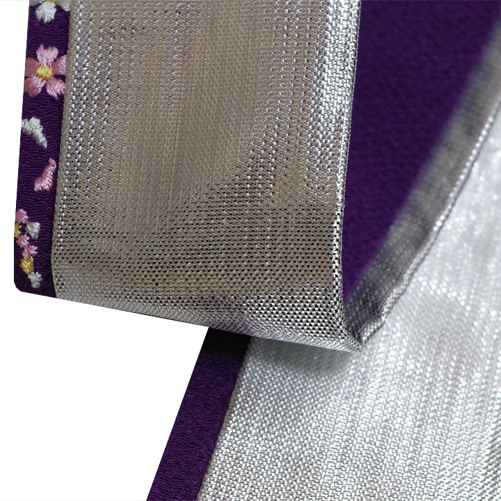 刺繍 重ね衿【花・シルバーに紫色】