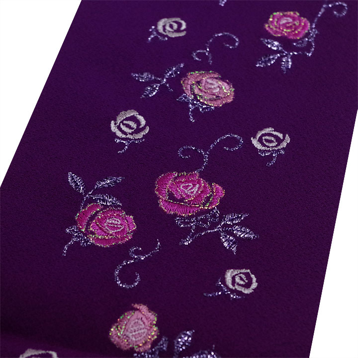 正絹 刺繍 重ね衿【薔薇・紫】