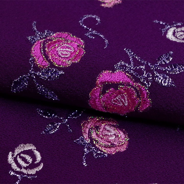 正絹 刺繍 重ね衿【薔薇・紫】