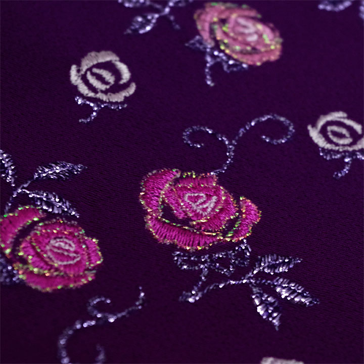 正絹 刺繍 重ね衿【薔薇・紫】 - ウインドウを閉じる