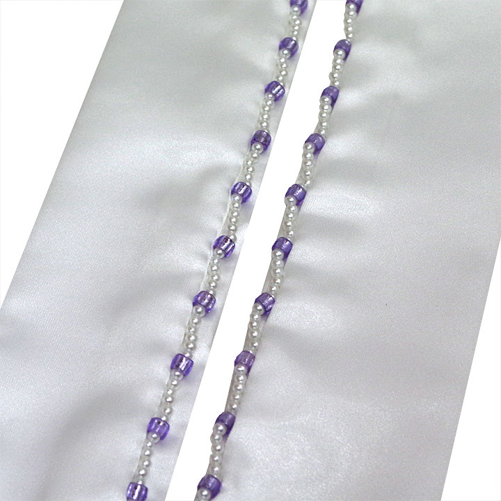 ビーズ付き 重ね衿【白に紫】