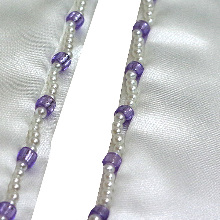 ビーズ付き 重ね衿【白に紫】