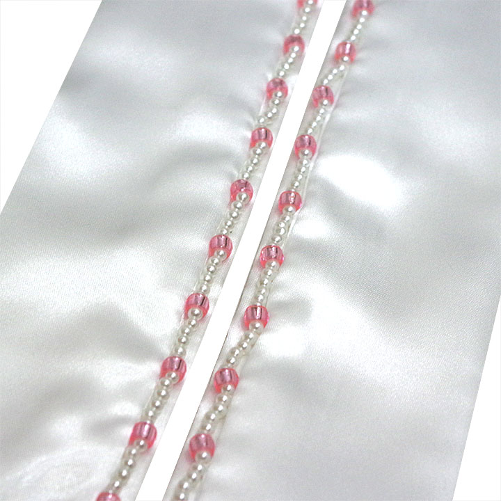 ビーズ付き 重ね衿【白にピンク】