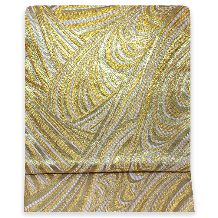 迫力のある流水模様 粋な雰囲気が漂く豪華な藤本仁謹製の西陣織袋帯