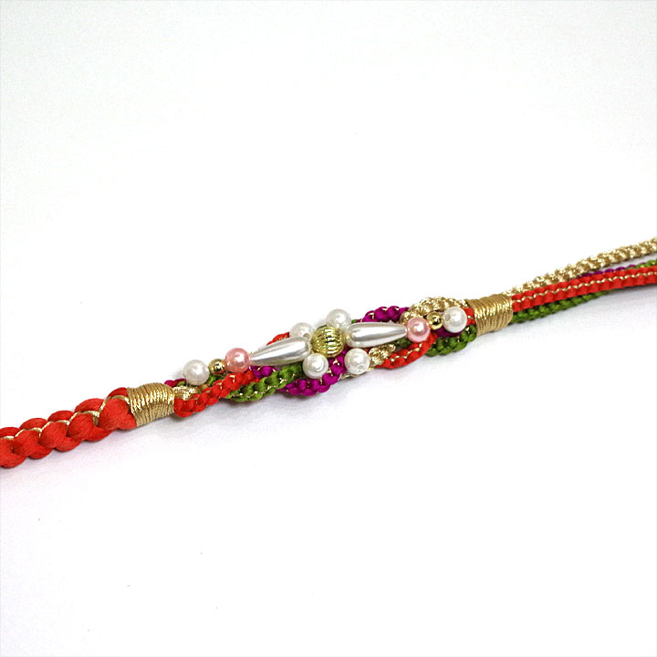 振袖用帯締め【朱色　パール飾り】