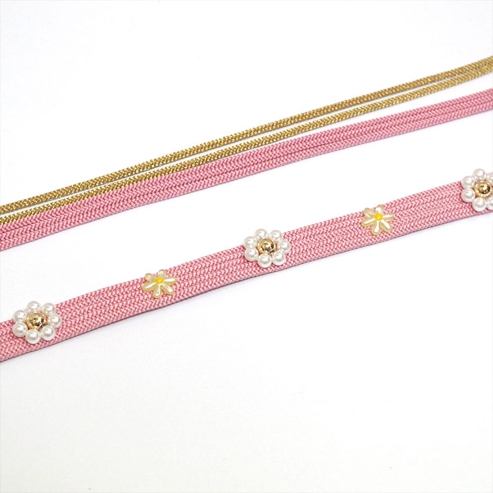 振袖用帯締め【真珠飾り　ピンク】