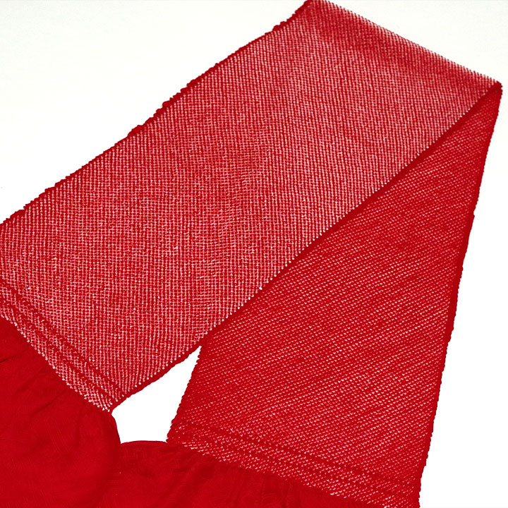 シンプルな鮮やか赤色　手絞りによる正絹絞り帯揚げ