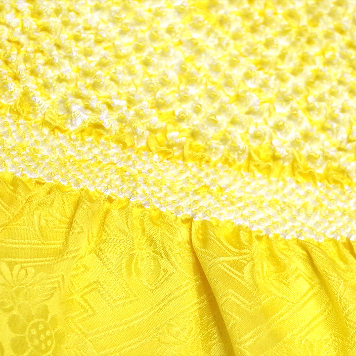 明るめのイエローと檸檬色　手絞りによる正絹唄絞り帯揚げ