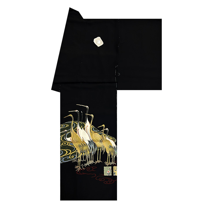 鶴が魅力的に表現された個性的な金彩黒留袖 - ウインドウを閉じる