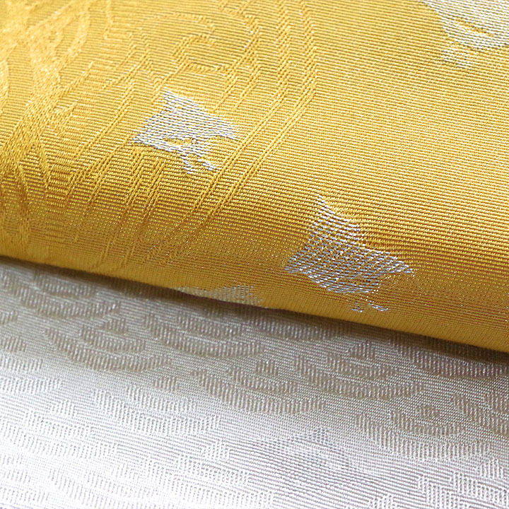 ポリエステル半幅帯　一輪館【鳥　黄色】