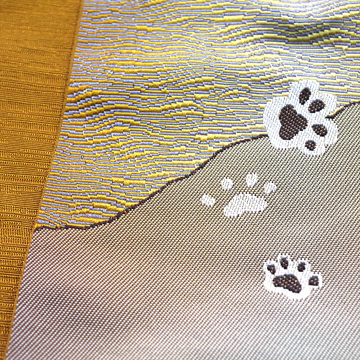 ポリエステル半幅帯　一輪館【足跡　茶色】