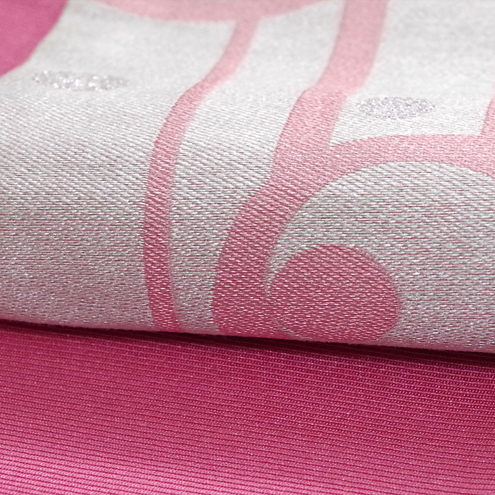 ポリエステル半幅帯　一輪館【幾何学文様　ピンク色】