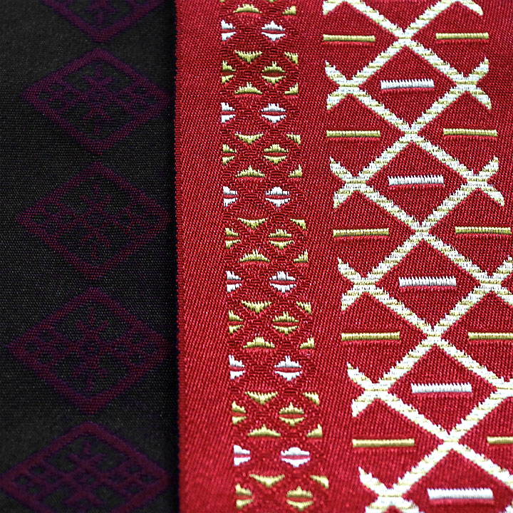 ポリエステル半幅帯　一輪館【花織文様　赤色】