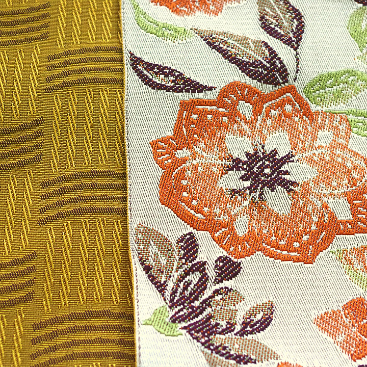 ポリエステル半幅帯　一輪館【花　黄緑色】