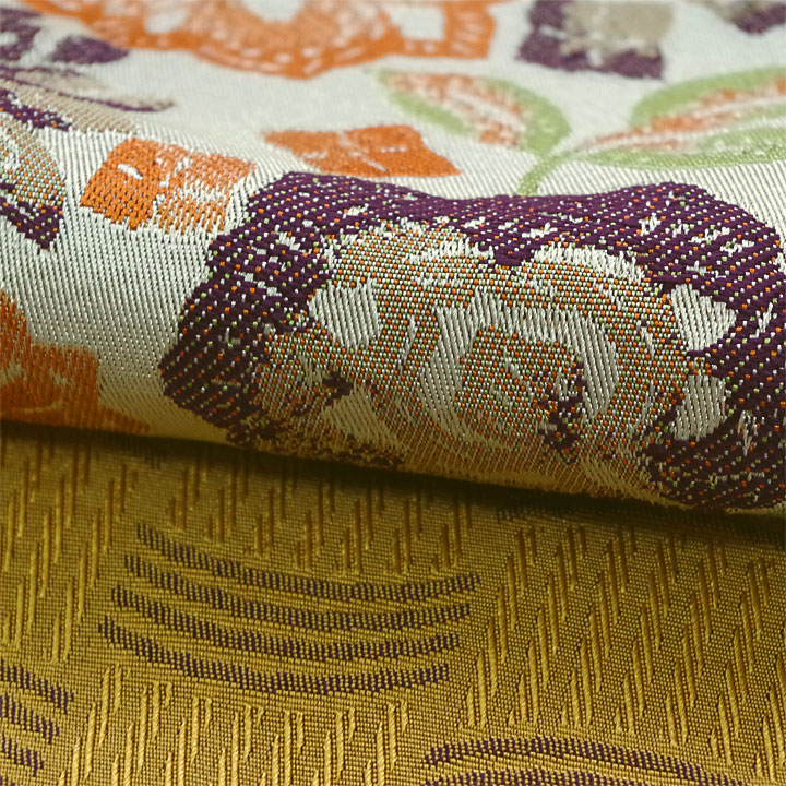 ポリエステル半幅帯　一輪館【花　黄緑色】