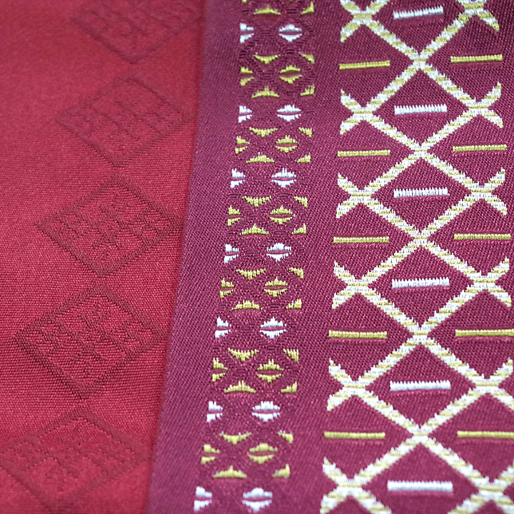 ポリエステル半幅帯　一輪館【献上柄　紫色】