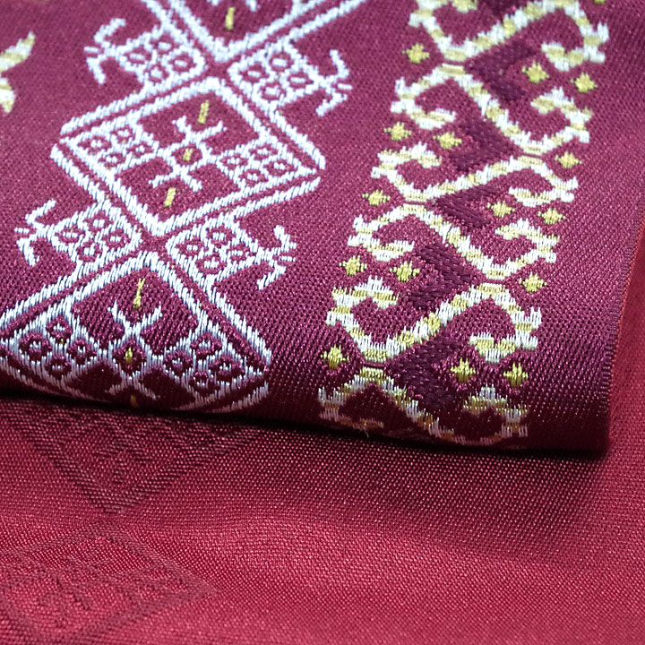 ポリエステル半幅帯　一輪館【献上柄　紫色】