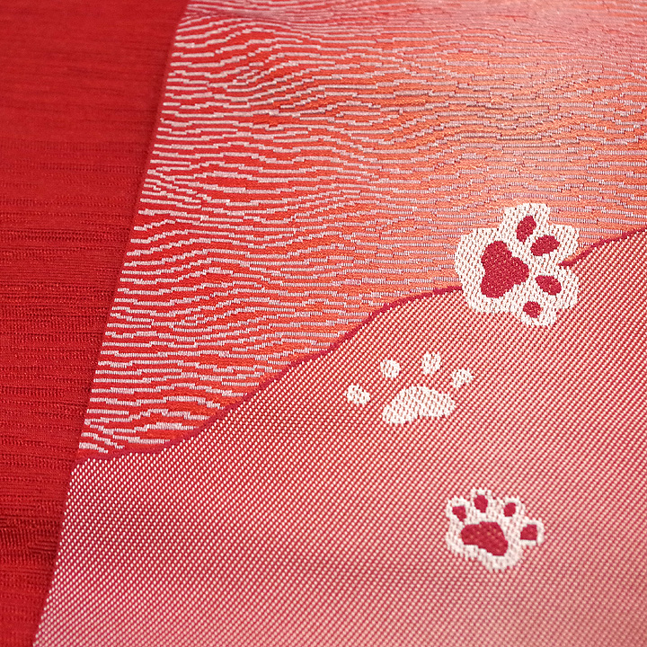 ポリエステル半幅帯　一輪館【足跡　赤色】