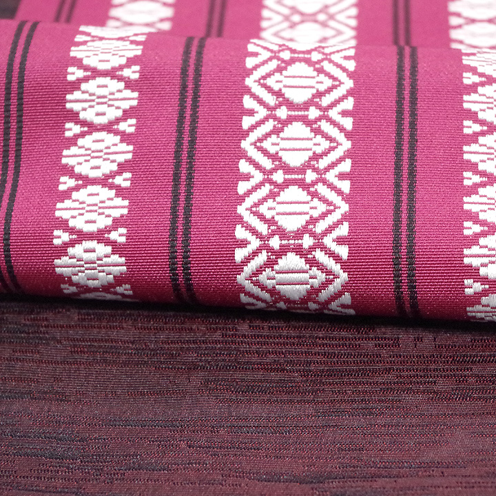 ポリエステル半幅帯　一輪館【献上柄　紫色】