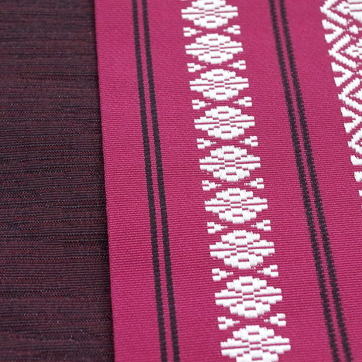 ポリエステル半幅帯　一輪館【献上柄　紫色】