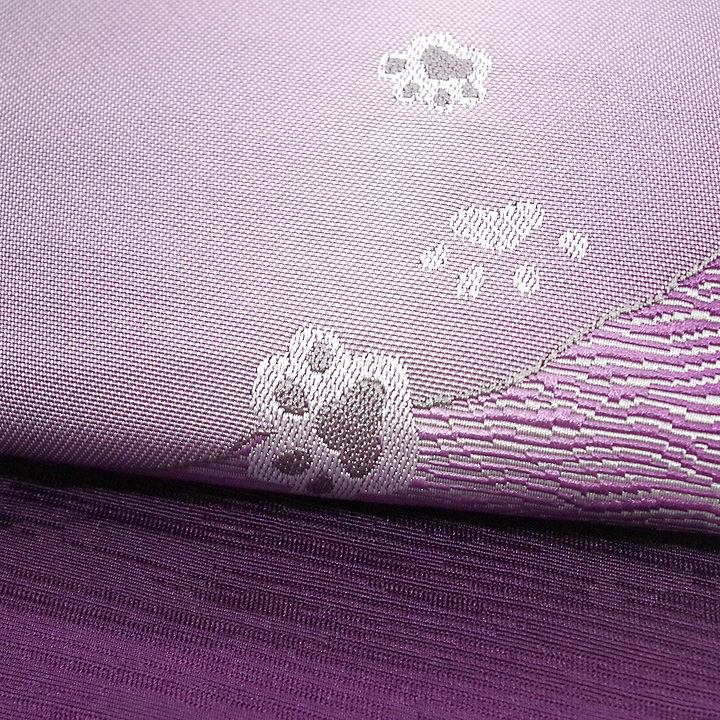 ポリエステル半幅帯　一輪館【足跡　紫色】