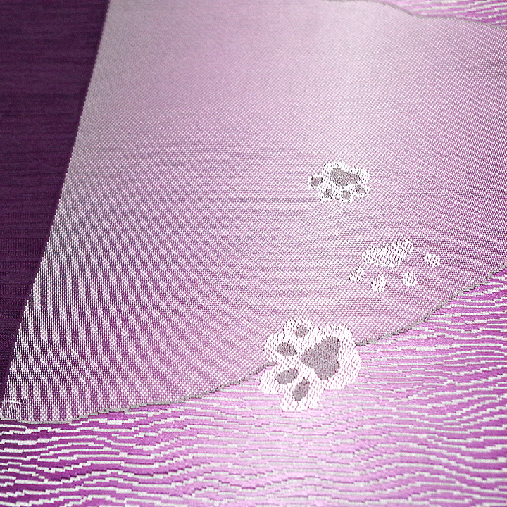 ポリエステル半幅帯　一輪館【足跡　紫色】