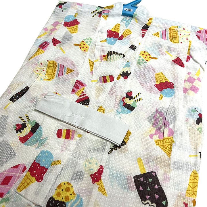 子供プレタ浴衣・帯・下駄セット【女の子　No,4　サイズ120】