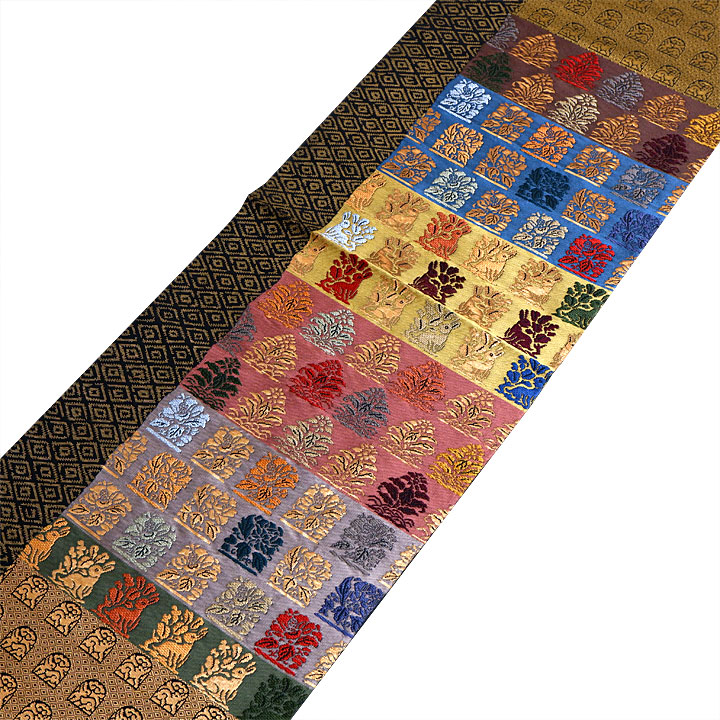 5k2342 袋帯　絹　爽映百景　金色　銀色　赤　柄物　和装　着物 5k2342 袋帯 絹 爽映百景 金色 銀色 赤 柄物 和装 着物 - メルカリ