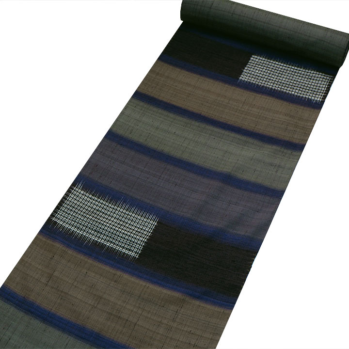 経済産業大臣指定　伝統的工芸品　置賜紬【横段　四角格子】　済