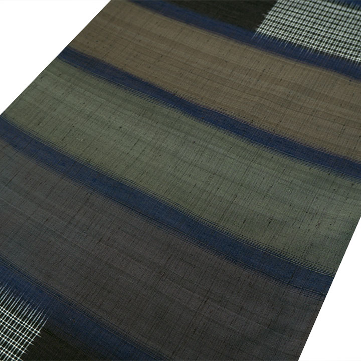 経済産業大臣指定　伝統的工芸品　置賜紬【横段　四角格子】　済