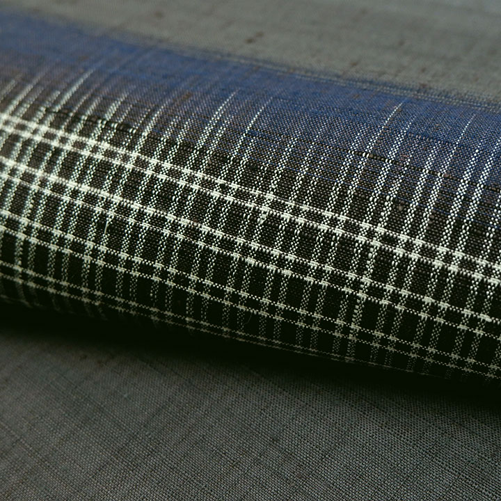 経済産業大臣指定　伝統的工芸品　置賜紬【横段　四角格子】　済