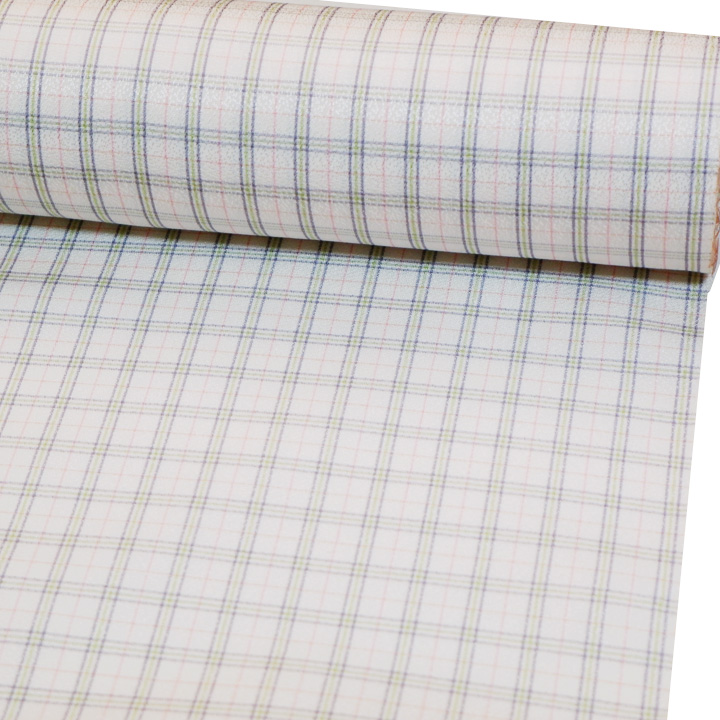 博多織 福絖織物 官兵衛格子 御召【オフホワイト 赤×緑】