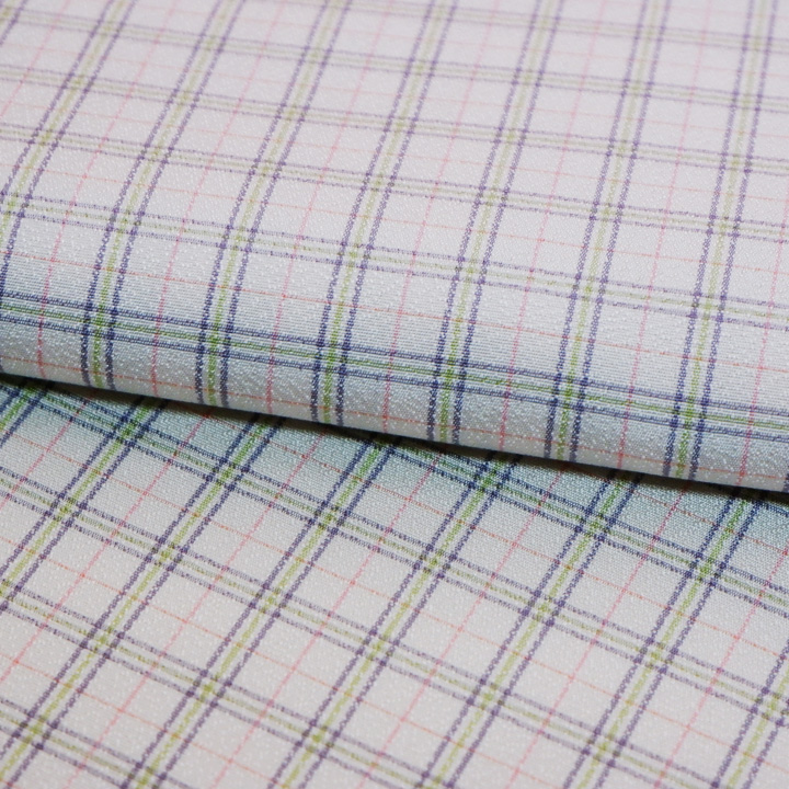 博多織 福絖織物 官兵衛格子 御召【オフホワイト 赤×緑】