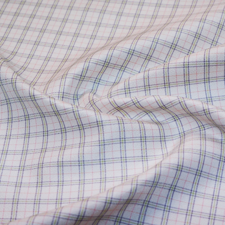 博多織 福絖織物 官兵衛格子 御召【オフホワイト 赤×緑】