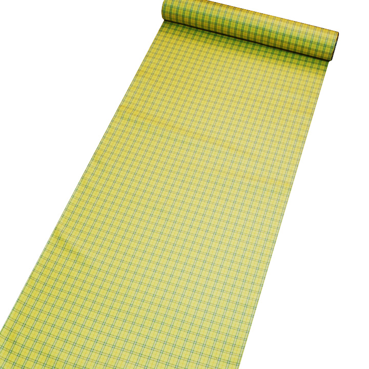 博多織 福絖織物 官兵衛格子 御召【イエロー　橙×緑 】